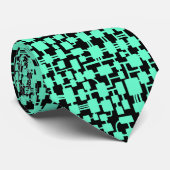 Cravate Réseau Abstrait - Turquoise sur Noir (Roulé)
