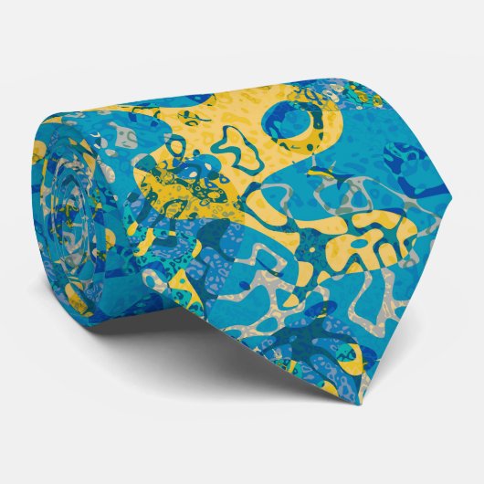 Cravate Résumé graphique à points bleus et jaunes (Roulé)