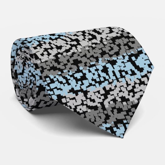 Cravate Résumé horizontal bleu gris noir rayures motif (Roulé)