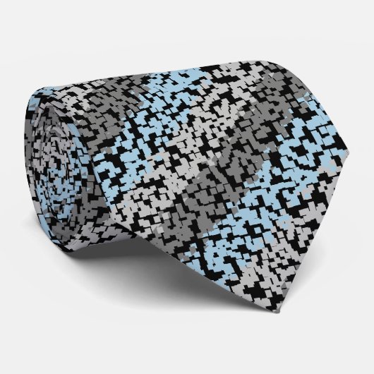 Cravate Résumé pixellisé bleu gris noir rayures motif (Roulé)