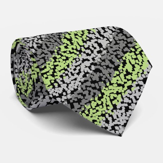 Cravate Résumé pixellisé vert gris gris noir rayures motif (Roulé)