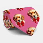 Cravate Retriever doré noeud rouge (Roulé)
