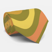 Cravate Retro 60s 70s Abstract Lines Pattern Green Yellow (Roulé)