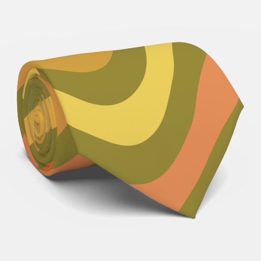 Cravate Retro 60s 70s Abstract Lines Pattern Green Yellow (Roulé)