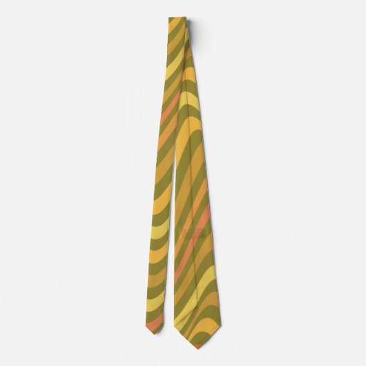 Cravate Retro 60s 70s Abstract Lines Pattern Green Yellow (Dos)