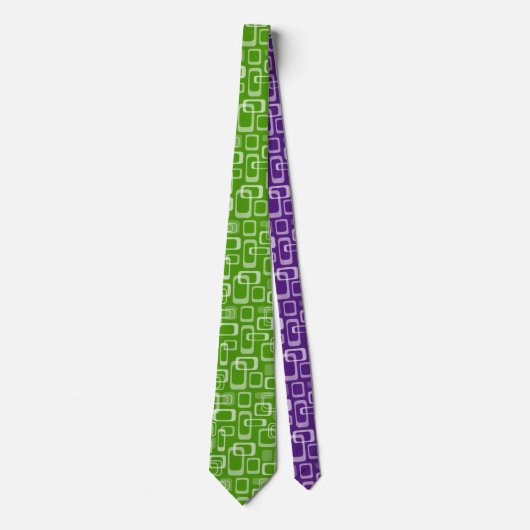 Cravate Retro 60's vert et violet motif carré personnalisé (Devant)
