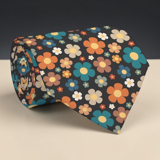 Cravate Retro 70s Flower Classic Custom Necktie