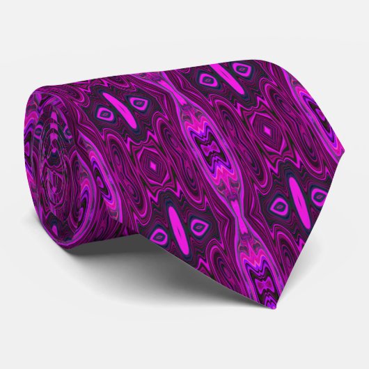 Cravate Rétro Abstrait Hot Pink et Magenta Motif (Roulé)