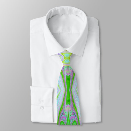Cravate Rétro Abstrait rose, Lime vert et Motif Aqua (Attaché)