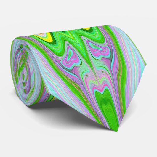 Cravate Rétro Abstrait rose, Lime vert et Motif Aqua (Roulé)