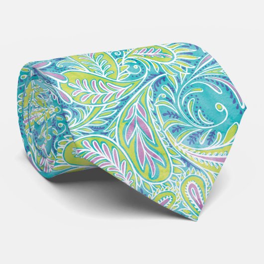 Cravate Retro Aqua Turquoise Paisley Motif (Roulé)