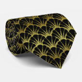 Cravate Retro Art Deco Black / Gold Shell Scale Pattern (Roulé)