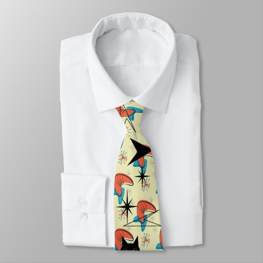 Cravate Retro Atomique Moyen Siècle Moderne MCM Cool Cat N (Attaché)