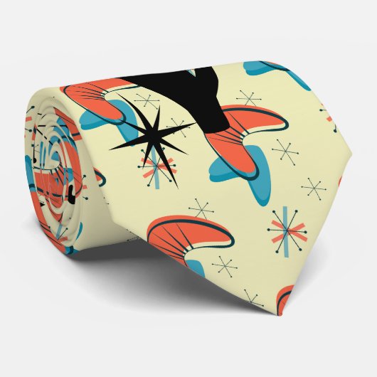 Cravate Retro Atomique Moyen Siècle Moderne MCM Cool Cat N (Roulé)