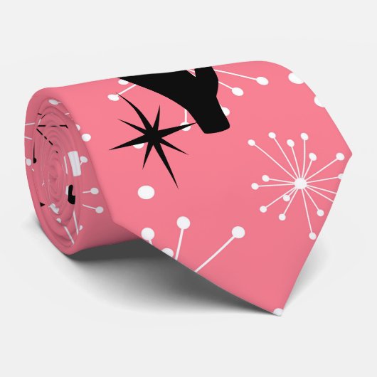 Cravate Retro Atomique Moyen Siècle Moderne MCM Cool Cat N (Roulé)