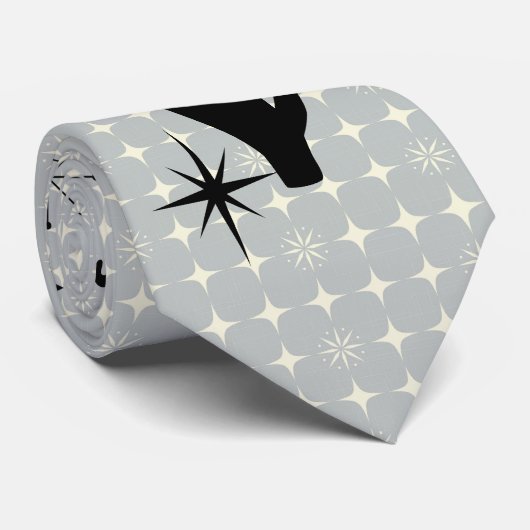 Cravate Retro Atomique Moyen Siècle Moderne MCM Cool Cat N (Roulé)