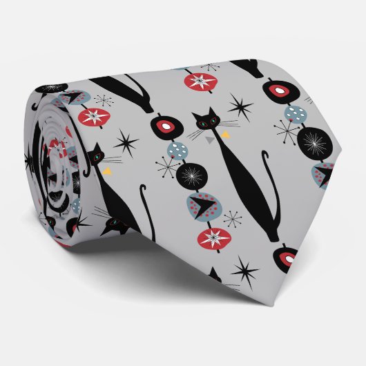 Cravate Retro Atomique Moyen Siècle Moderne MCM Cool Chat (Roulé)