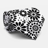 Cravate Retro Black and White Chic Folk Flowers Pattern (Roulé)
