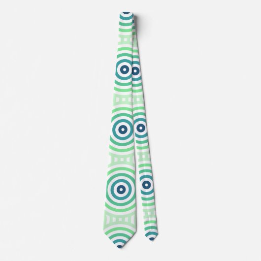 Cravate Retro Circulaire Geometric Pattern en Green & Blue (Devant)