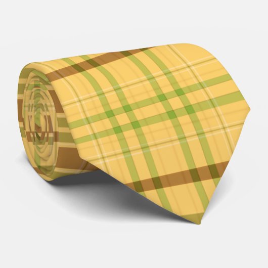 Cravate Retro Classic Yellow & Brown Plaid Pattern Men's (Roulé)