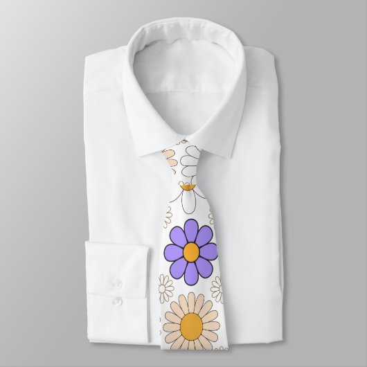 Cravate Retro Daisy Motif Simple.01. Aucun groupe (Attaché)