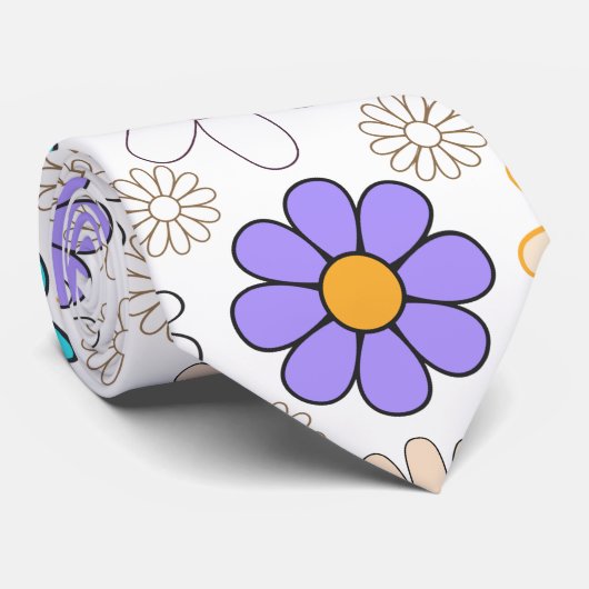 Cravate Retro Daisy Motif Simple.01. Aucun groupe (Roulé)