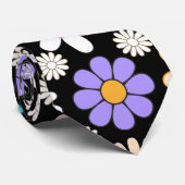 Cravate Retro Daisy Motif Simple.01. BG noir (Roulé)