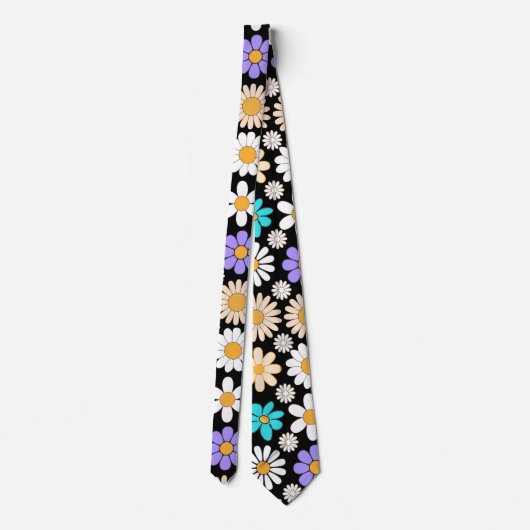 Cravate Retro Daisy Motif Simple.01. BG noir (Dos)
