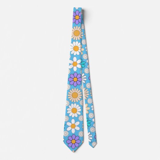 Cravate Retro Daisy Motif Simple.01. L Blue BG (Devant)
