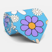 Cravate Retro Daisy Motif Simple.01. L Blue BG (Roulé)