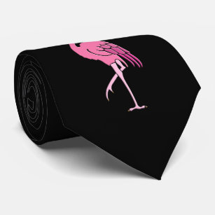 Cravate Rétro Flamant rose rose sur l'arrière - plan noir