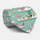 Cravate Retro Flamingo Poolside Summer Pattern (6) (Roulé)