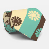 Cravate Retro Floral Pattern Vert, Crème, Brown, (Roulé)