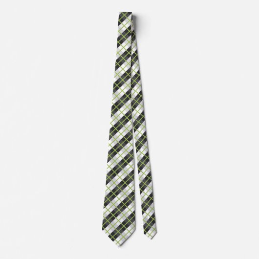 Cravate Retro Green Black and White Plaid Pattern (Devant)