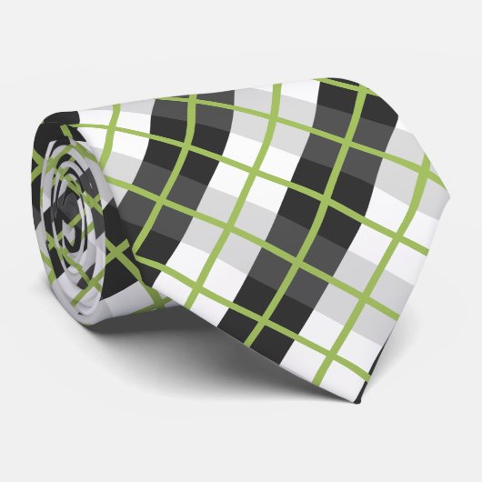 Cravate Retro Green Black and White Plaid Pattern (Roulé)