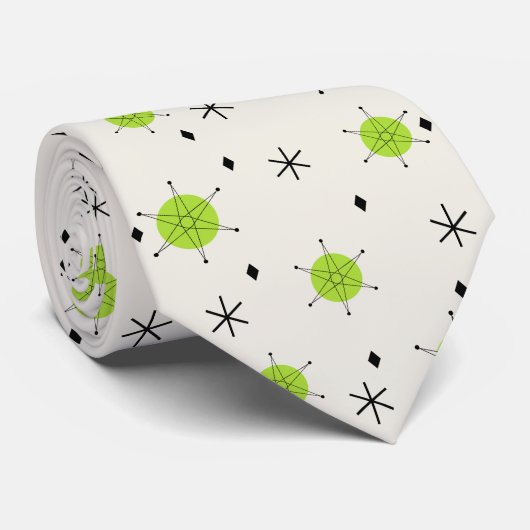 Cravate Retro Mid Mod Starburst Sky Chartreuse (Roulé)