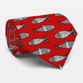 Cravate Retro Modern Fish, Deep Red and Gray / Grey (Roulé)