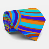 Cravate Rétro motif bleu et orange de cercles (Roulé)