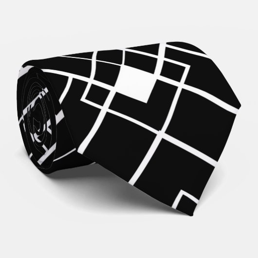 Cravate Rétro motif noir et blanc d'art déco (Roulé)
