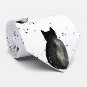 Cravate Rétro noir chat kitty drôle d'aquarelle amant anim (Roulé)