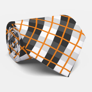 Cravate Retro Orange Black and White Plaid Pattern