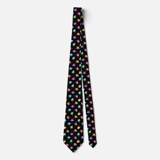Cravate Retro Pastels & Black Graduation Cap Motif (Devant)