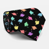 Cravate Retro Pastels & Black Graduation Cap Motif (Roulé)