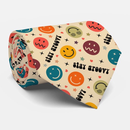 Cravate  Retro Pattern with Various Emoji Icons Graphic (Roulé)