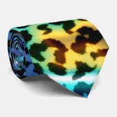 Cravate Rétro peau d'empreinte de léopard (bleu et Aqua) (Roulé)