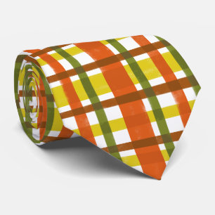 Cravate Rétro plaid de jaune les années 70 orange