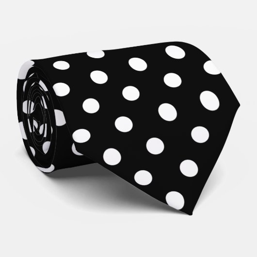 Cravate Rétro point de polka noir et blanc (Roulé)