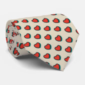 Cravate Retro Pop Art Rouge Bleu Coeurs Beige Motif (Roulé)