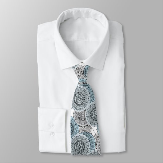 Cravate Rétro, rétro motif, bleu et gris, élégant (Attaché)