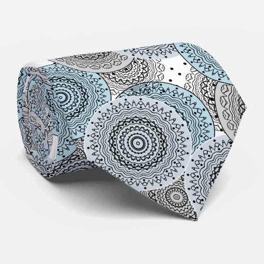 Cravate Rétro, rétro motif, bleu et gris, élégant (Roulé)